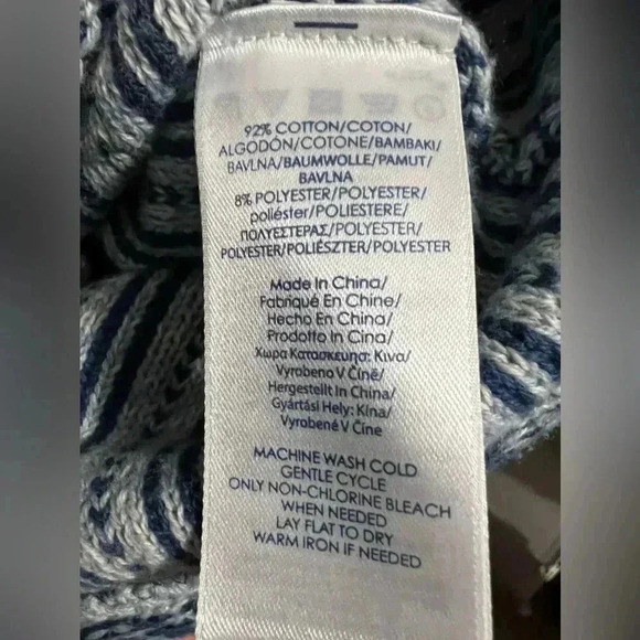 Chaps Blue and White Knit Button Front Shawl Collar Sweater Vest, Size Large - Picture 10 of 10